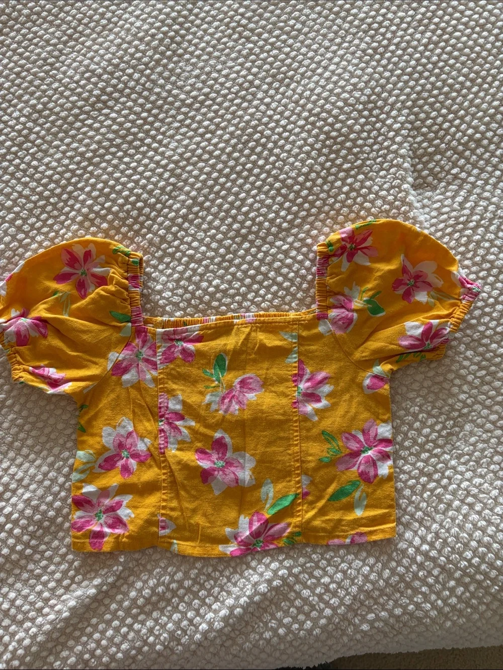 Old Navy Yellow Floral Puff-Sleeve Crop Top